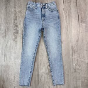 Express WMNS Light Wash Stretch Skinny Raw Hem Jeans High Rise 4Short Blue Slim